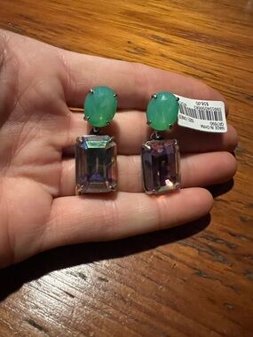 J. Crew Green and Purple Crystal Drop Earrings